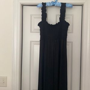 White Birch Elasticized Smocked Wide Leg Black Jumpsuit Size Large